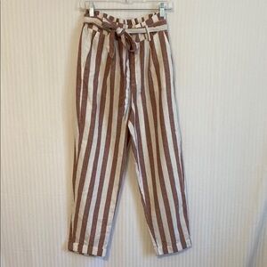 Ci Sono Blood Orange and White Straight Leg Pants with Tie Waist